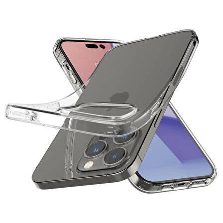 (KUTU HASARLI SIFIR ÜRÜN) Spigen Apple iPhone 14 Pro Max Kılıf Liquid Crystal 4 Tarafı Tam Koruma Crystal Clear