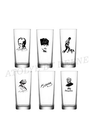6 Lı Karışık Atatürk Baskılı Rakı Bardağı