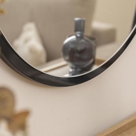 Dfn Wood Siyah Mdf Yuvarlak Duvar Salon Banyo Aynası 50x50 Cm