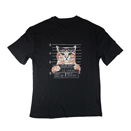 Busted Cat Baskılı Unisex Oversize T-Shirt
