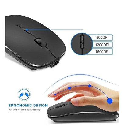 Hometech Alfa 10YC-10YF PRO Tablet İçin Uyumlu Bluetooth Şarjlı 2.4Ghz Kablosuz Mouse Sessiz Tıklama