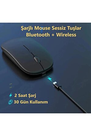 LENOVO Tab P11 GEN 2 11.5" Tablet İçin Uyumlu Bluetooth Şarjlı 2.4Ghz Kablosuz Mouse Sessiz Tıklama