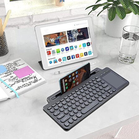 Apple iPad Air 5 10.9" Tablet İçin Uyumlu Kendinden Standlı Touchpadli Kablosuz Bluetooth Klavye+Kalem