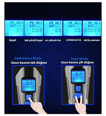 Bisiklet LCD Hız Gösterge Km Ekranı Su Geçirmez Şarjlı Led Işık 4 Mod Işık Korna 6 Mod Ses 3 in 1