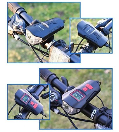 Bisiklet LCD Hız Gösterge Km Ekranı Su Geçirmez Şarjlı Led Işık 4 Mod Işık Korna 6 Mod Ses 3 in 1