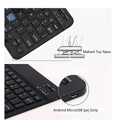 Hometech ALFA 7 PREMİUM PRO Tablet İçin Uyumlu Slim Şarjlı Türkçe Bluetooth Klavye ve Mouse Seti