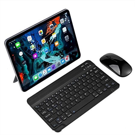 Apple iPad Nesil 10.9'' Tablet İçin Uyumlu Slim Şarjlı Türkçe Bluetooth Klavye ve Mouse Seti