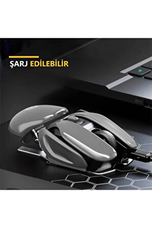 Kablosuz Şarjlı Mouse Modern Tasarım Ergonomik Metal Mouse, 2,4 GHz Sessiz Tıklama