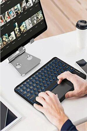 Samsung Tab S6 Lite SM- P620 Tablet Uyumlu Şarjlı Touchpadli Yuvarlak Tuş RGB Bluetooth Klavye
