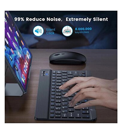 Vorcom S12 10.1 Inç Uyumlu Slim Şarjlı Bluetooth Klavye ve Mouse Seti