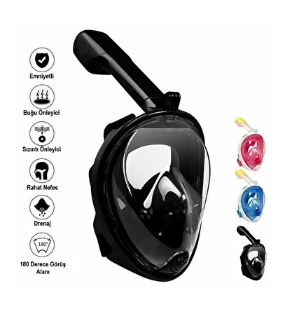 Tam Yüz Dalış Maskesi Buğu Önleyici Şnorkel Fullface Yüzücü Maskesi PEMBE