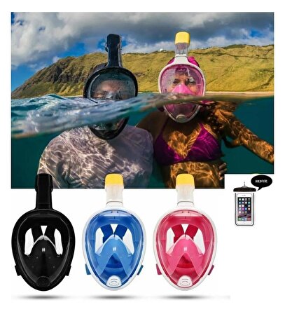 Tam Yüz Dalış Maskesi Buğu Önleyici Şnorkel Fullface Yüzücü Maskesi MAVİ