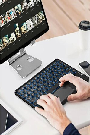 Samsung Tab S6 Lite SM-P613 10.4" Tablet Uyumlu Şarjlı Touchpadli Yuvarlak Tuş RGB Bluetooth Klavye