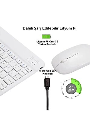 Warp Tab WP11 10.95" Tablet İçin Uyumlu Slim Şarjlı Türkçe Bluetooth Klavye ve Mouse Seti
