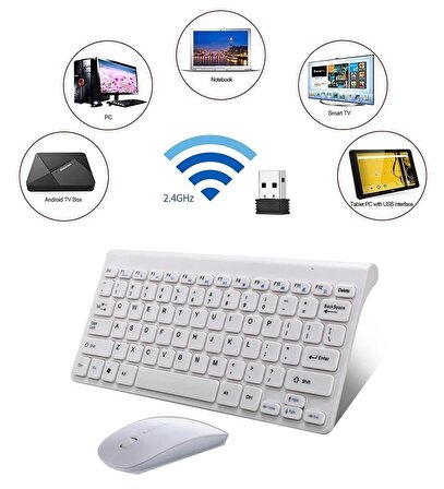 Samsung Galaxy Tab A9 SM-X110 8.7" Uyumlu Kablosuz Taşınabilir Q Klavye Ve Mouse Seti Beyaz