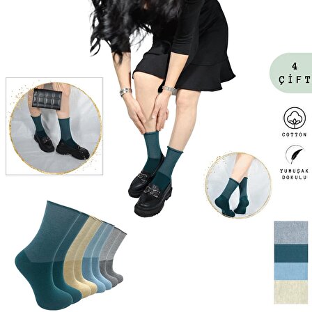 Coton Dikişsiz Lastiksiz / Roll-top Yazlık Sıkmayan / 4 Lü Paket / Uzun Kadın Çorap Seti
