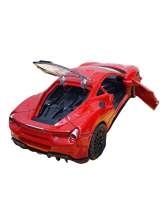 Metal Model Araba Kapıları Aç Kapa Çek Bırak Hareket Edebilen Lüks Araç Kırmızı Ferari 458 italia