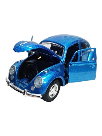 Metal Model Araba Kapıları Açılır Kapanır Çek Bırak Hareket Edebilen Klasik VW Beetle VosVos Mavi