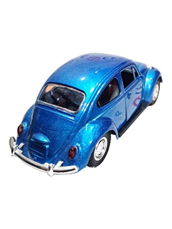 Metal Model Araba Kapıları Açılır Kapanır Çek Bırak Hareket Edebilen Klasik VW Beetle VosVos Mavi