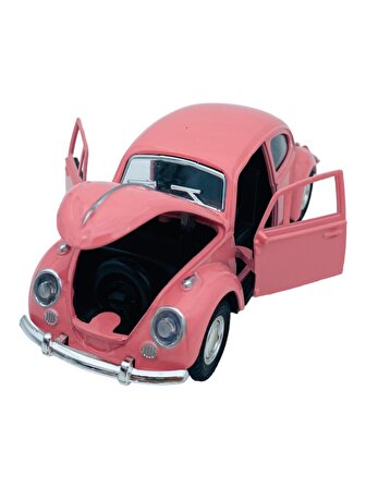 Metal Model Araba Kapıları Açılır Kapanır Çek Bırak Hareket Edebilen Klasik VW Beetle VosVos Pembe