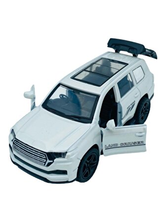 Metal Model Araç Oyuncak Çek Bırak Açılır Kapılar Cam Tavan Toyota Land Cruiser Off-Road Beyaz