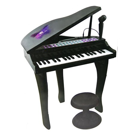 Çocuk Mini Piyano Işıklı  37 Tuşlu Mikrofonlu Ve Tabureli Mini Piyano Siyah