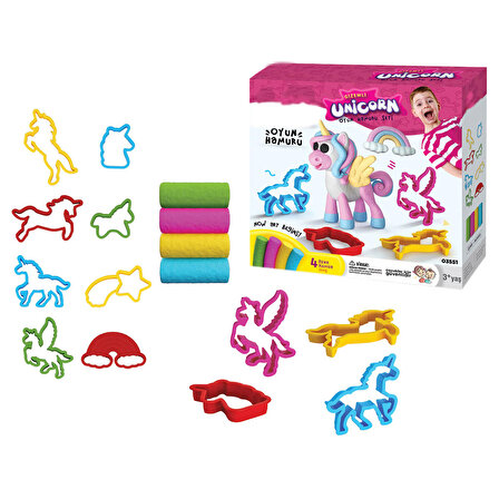 Unicorn At Yıldız Hayvanları Oyun Hamuru 4 Renk 8 Adet 3 Boyutlu Kalıplı Oyun Hamuru