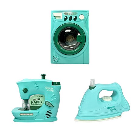 Pilli 3 Parça Küçük Ev Aletleri Dikiş, Çamaşır Ütü Makinaları Oyuncağı