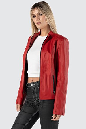 İsabella Hakiki Deri Kadın Kırmızı Ceket