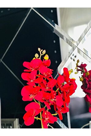 Mermer Desenli Vazo Ve 2 Dal Kırmızı Orkide