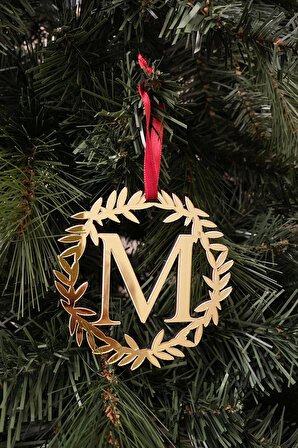 Yılbaşı ağacı süsü pleksi harf - altın çelenk M