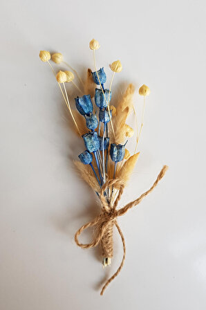 Nişan / Söz Tepsisi Çiçeği, Süsü - Mavi, Beyaz Kuru Çiçek Demeti