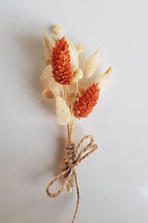 Nişan / Söz Tepsisi Çiçeği, Süsü - Turuncu, Beyaz Kuru Çiçek Demeti