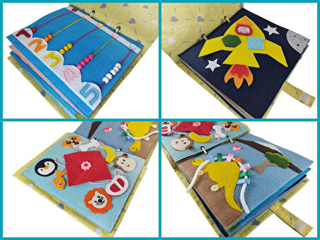 Montessori Zürafa Kapak Eğitici Aktivite Keçe Kitap 10 Sayfa