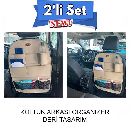 Volvo S70 Lüks Deri Organizer Koltuk Arkası Düzenleyici Koruyucu Bej İkili Set