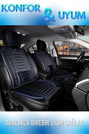 
Hyundai Elantra Lüx Uyumlu Deri Oto Koltuk Kılıfı 5'li Set Tam Takım ROYAL Siyah Mavi