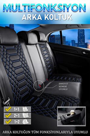 
Hyundai Elantra Lüx Uyumlu Deri Oto Koltuk Kılıfı 5'li Set Tam Takım ROYAL Siyah Mavi