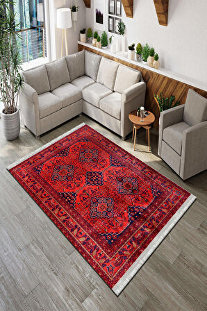 Roslyn Home Etnik Klasik Desen Yıkanabilir Halı Kesme Yıkanabilir Kadife Kumaş Dokuma Taban Kilim