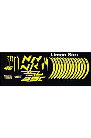 DesingONB Motorsiklet Jant Şeridi Sticker Set Cf Nk 250 Sarı  Sağ-Sol/Ön-Arka