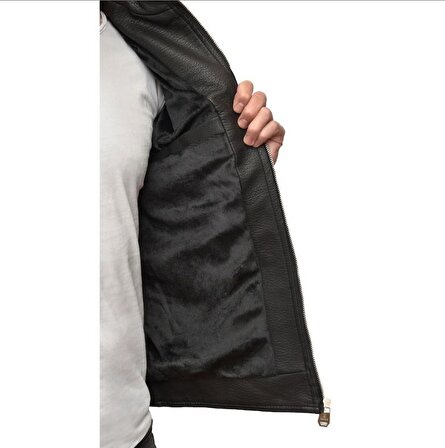Tomıross Erkek Siyah Deri Ceket İçi Kürklü Düz Deri Model Slim Fit Dar kesim DRİMNT2021