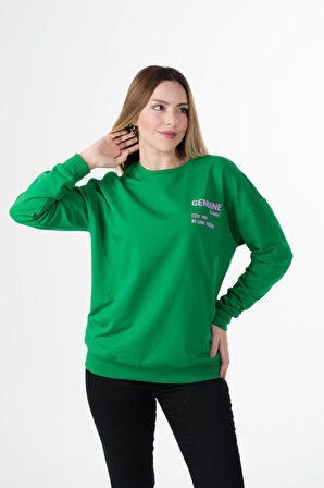 Escade Sıfır Yaka Sweatshirt (Baskı) Yeşil