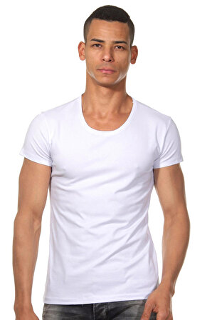 Erkek Beyaz Bisiklet Yaka Kısa Kollu T-Shirt