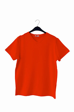 Erkek Turuncu V Yaka Kısa Kollu T-Shirt