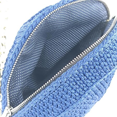 Mavi El Yapımı Astarlı Polyester Makrome Kadın Çapraz Çanta