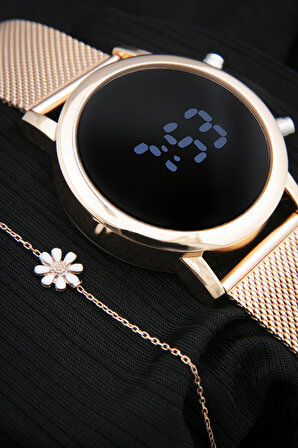 Unisex Hasır Siyah Kol Saati ve Gümüş Bileklik Set