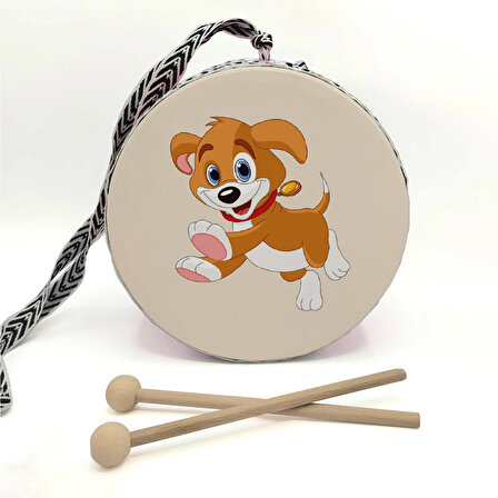 Sevimli Köpek Baskılı Deri Oyuncak Çocuk Davulu TURUNCU  (1-5 YAŞ)