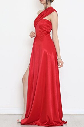 Uzun Saten Elbise Kırmızı - 582227.1592.