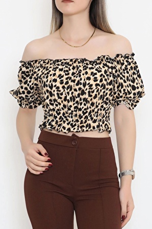 Bel Lastikli Crop Bluz Leopar - 18493.1153.