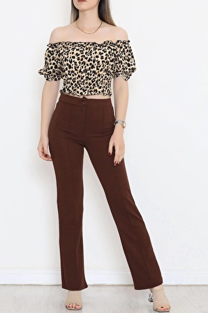 Bel Lastikli Crop Bluz Leopar - 18493.1153.