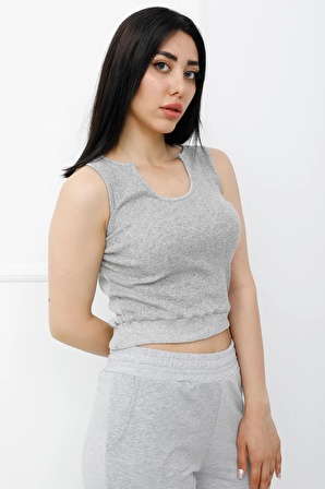 Askılı U Yaka Crop Bady Gri - P-020500